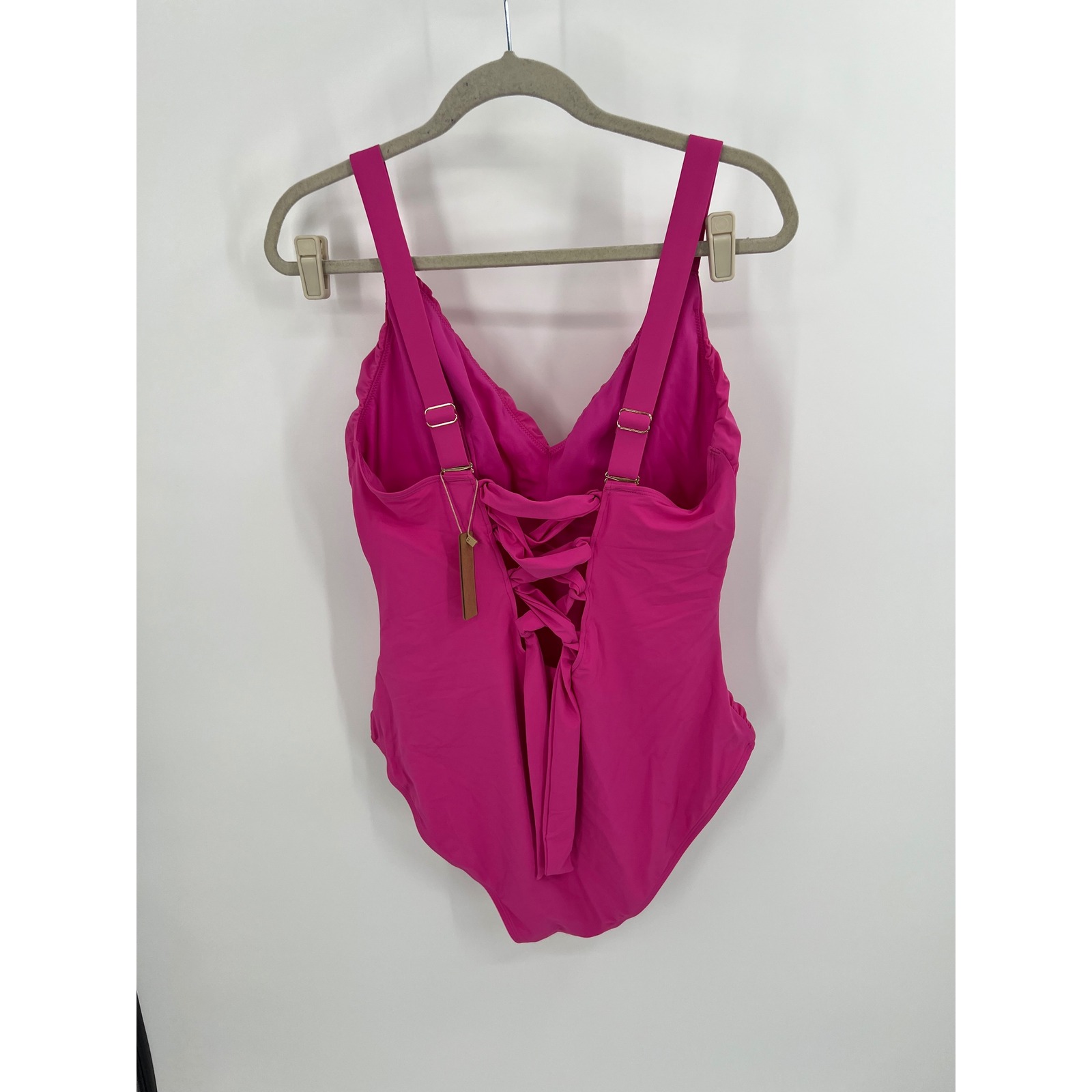 Nwt Shapellx Smart Sculpt Ruched Lace-Up Back Tummy Control Swimsuit Sz Xl, Pink — image 4 of 8